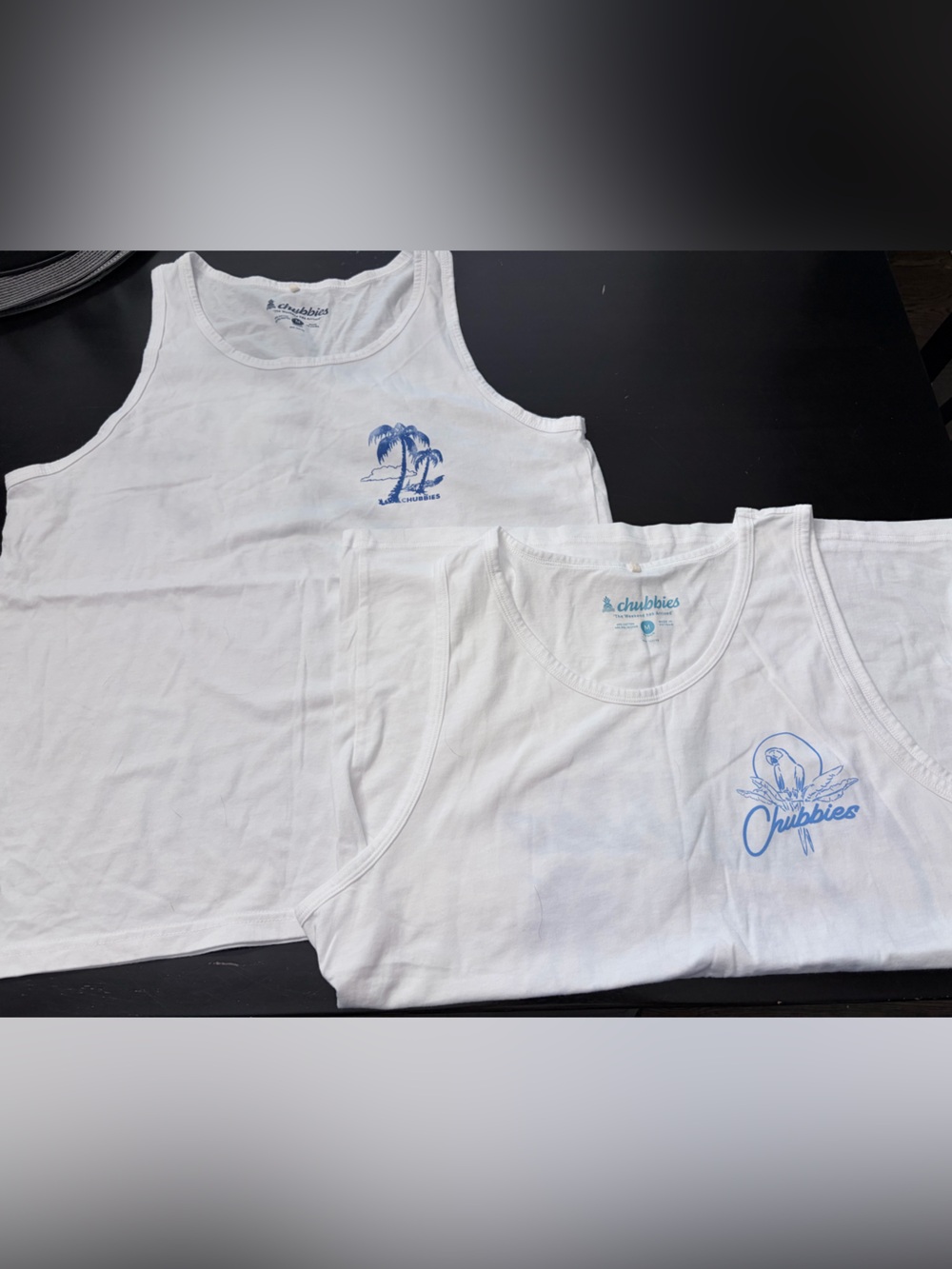 TWO chubbies White Tank with Light Blue Logo